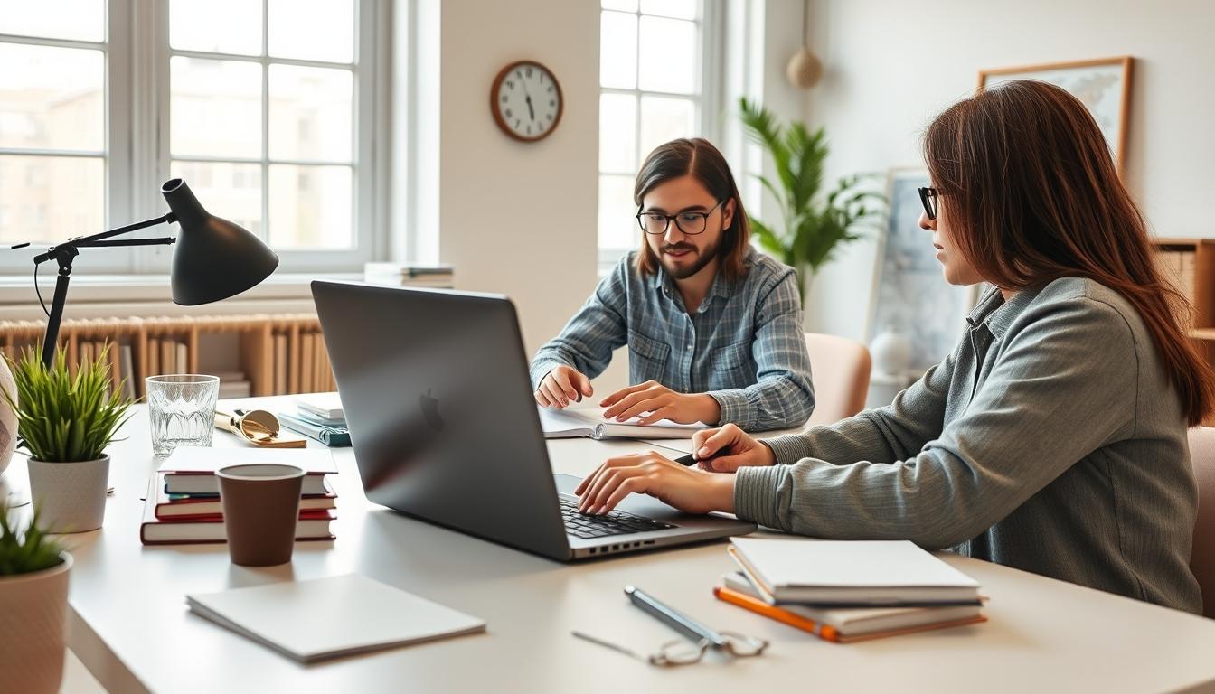 Student using a study guide to organize academic notes